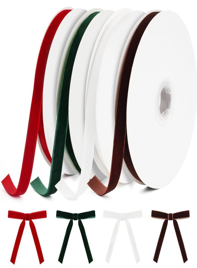 Hekocap Velvet Ribbon Set 3/8" x 48 Yards — Red Green White Brown Thin Velvet Ribbons for Christmas Gift Wrapping, Christmas Tree Bows, Wreath Decor & Crafts, Holiday Ribbon Rolls - Image 1